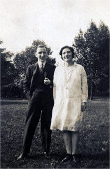 Mabel Grubham (Grand daughter of Lucy Baker) with Ken on the Green at Wanstead.