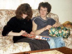 Andrew and Bronwyn, at Christmas time opening presents.