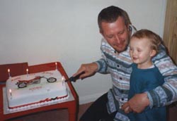 Andrew on his 32nd birthday 25th May, 1995, with his son Jacob.