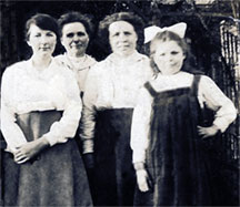 Left to right Mary (Davies) Doman, Lucy (Grubham) Jones, Esther Elizabeth (Grubham) Flowers and Doris Jones (later Holland)