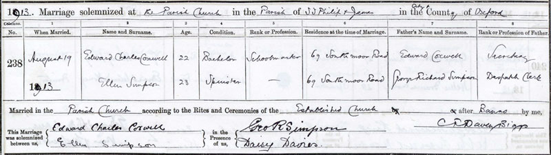 Edward Charles Coxwell - Marriage Certificate
