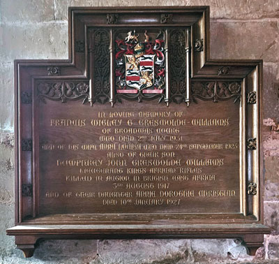 Francis Wigley Greswolde Greswolde-Williams, Plaque.