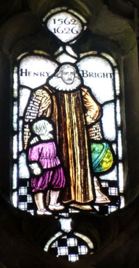 Henry Bright, as depicted in a window in Worcester Cathedral Cloisters.