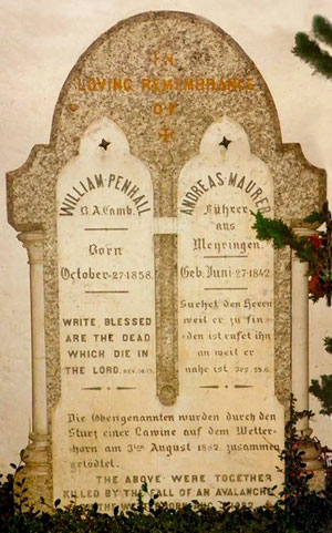 William Penhall and Meiringen, gravestone in the Grindelwald cemetery. 