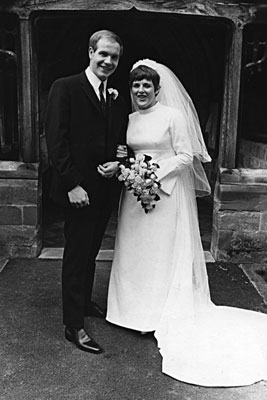 David William Loffman and his wife Margaret Ann (Ganderton) Loffman, after the ceremony of their wedding at, St. Mary Magdalene Church, Broadwas, Worcestershire.