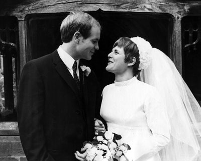 David William Loffman and his wife Margaret Ann (Ganderton) Loffman, after the ceremony of their wedding at, St. Mary Magdalene Church, Broadwas, Worcestershire.