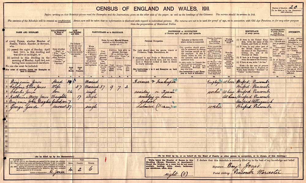 1911 Census - Benjamin John Bayliss