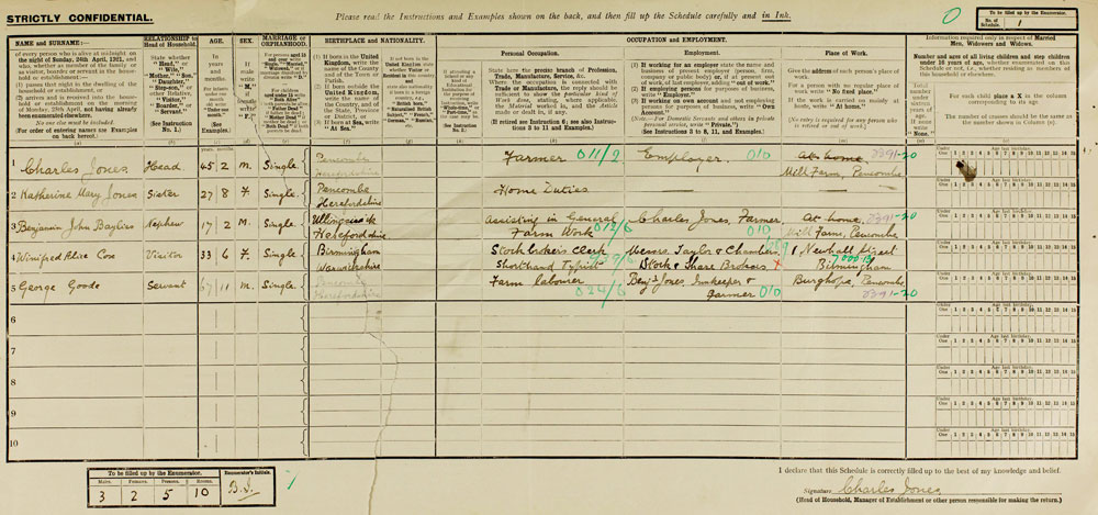 1911 Census - Benjamin John Bayliss