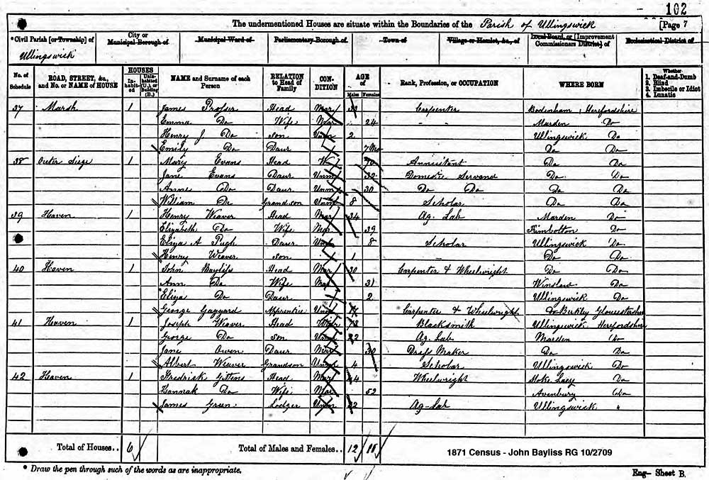 1871 Census - John Bayliss  R.G. 10/2709