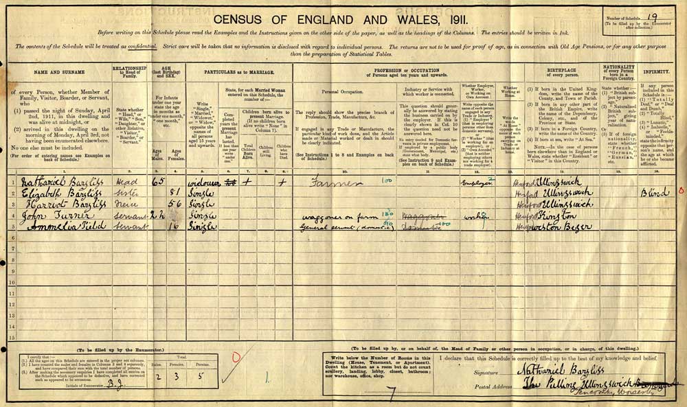 1911 Census - Nathaniel Bayliss