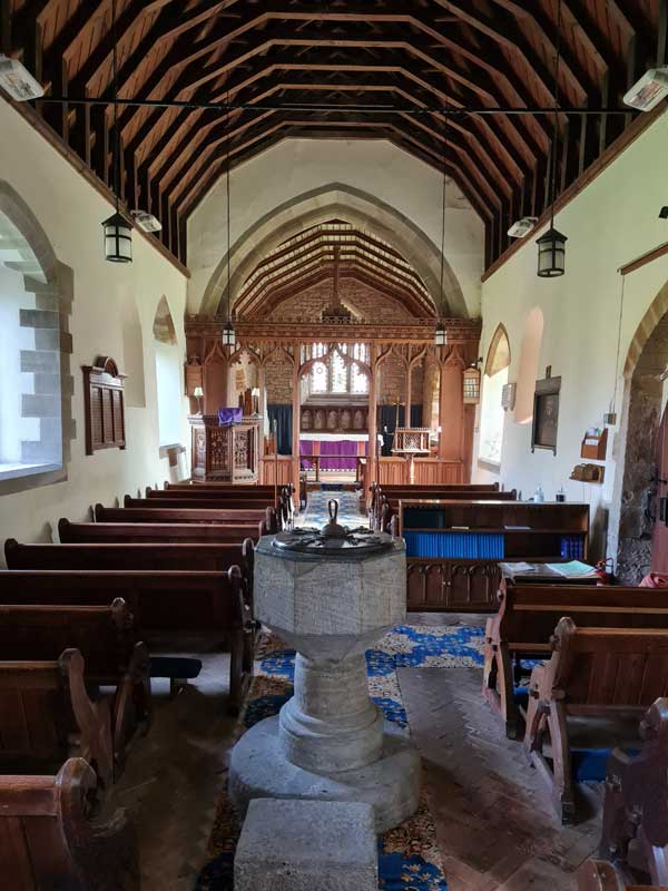 St. Lukes, Ullingswick, Herefordshire. Full view East to Altar from Pulpit.