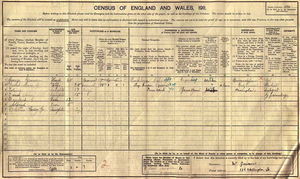 1911 Census - George Gameson