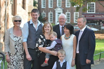 Riley with his parents Alex & Gemma, brother Finley and grandparents, Dawn Holland-Lamb, Philip Holland and  Sue & Mark Varney.