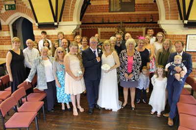 Wedding photo of family and friends. The Pump Rooms, Teme Street, Tenbury Wells, Worcestershire. Saturday, 29th July, 2017.
