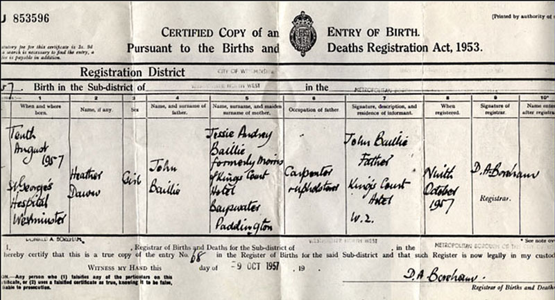 Heather Dawn Baillie - Birth Certificate.