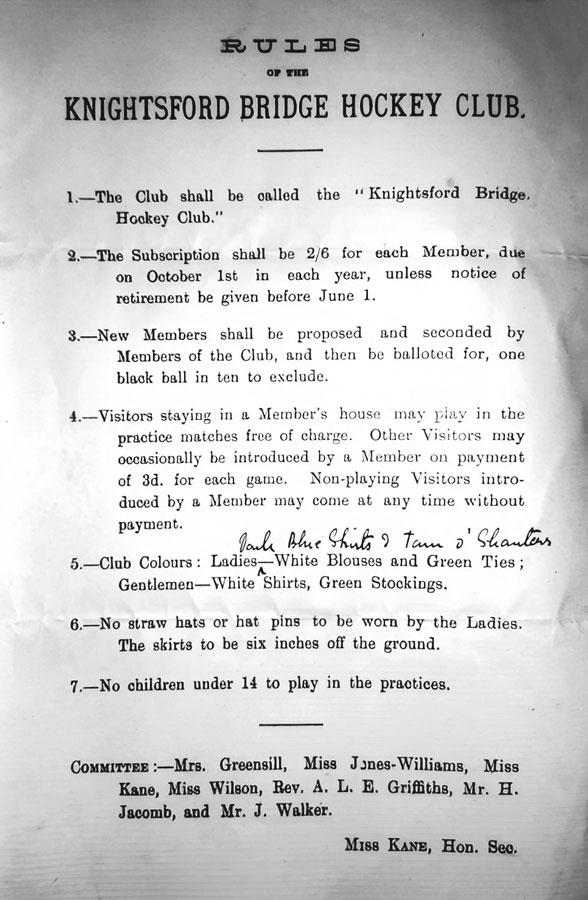 Knightsford Bridge Hockey Rules - circa 1905-1910.