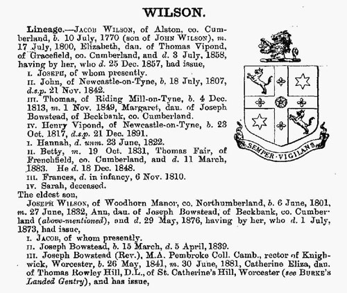 Burke's Family Records 1860 - Rev. Joseph Bowstead Wilso