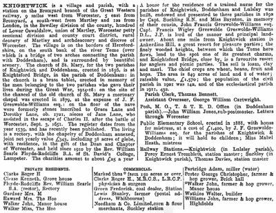 Kellys 1924 - Rev. William Searle Floyde-Radcliffe B.A. [rector] Rectory Knightwick.