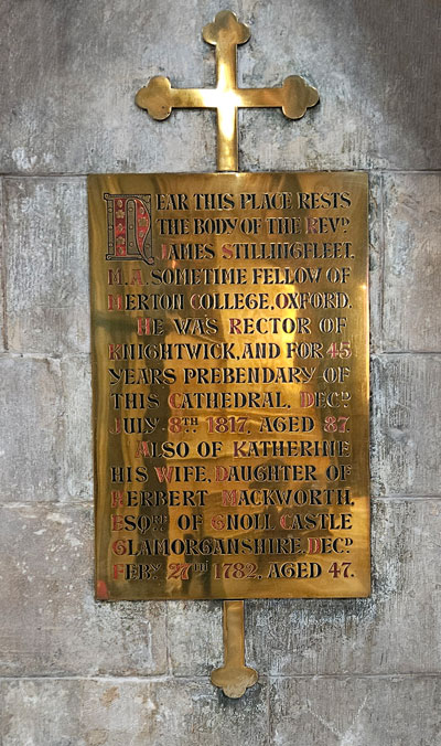 This plaque is on the north-west wall and mentions Knightwick where he was once the vicar.