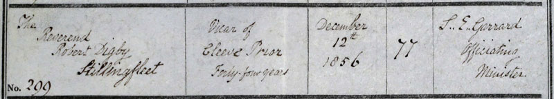 Burial at St. Andrews, Cleeve Prior, of Rev. Robert Digby Stillingfleet