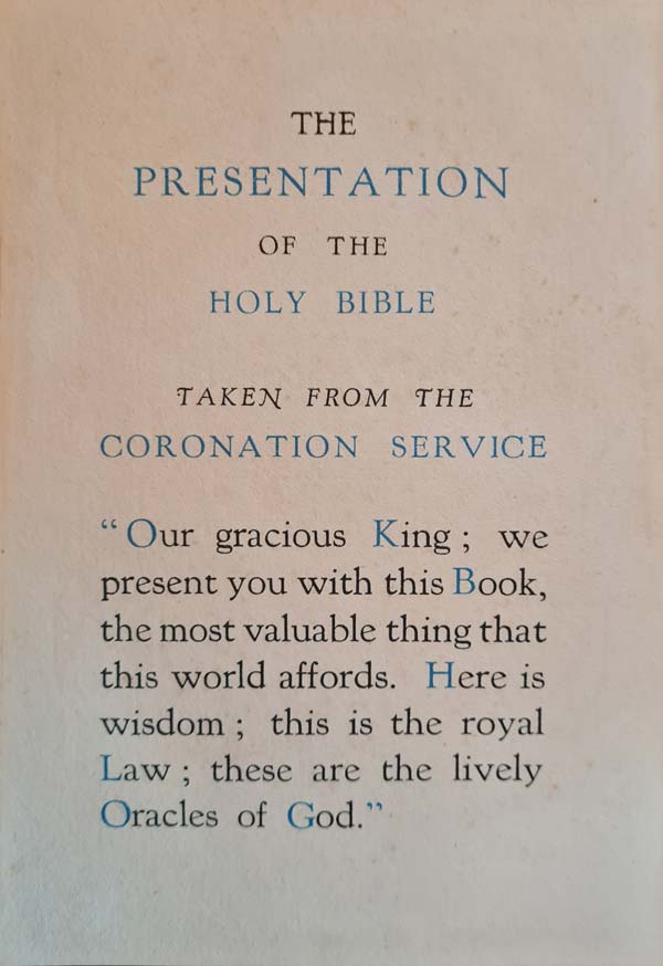 Presentation inside Bible